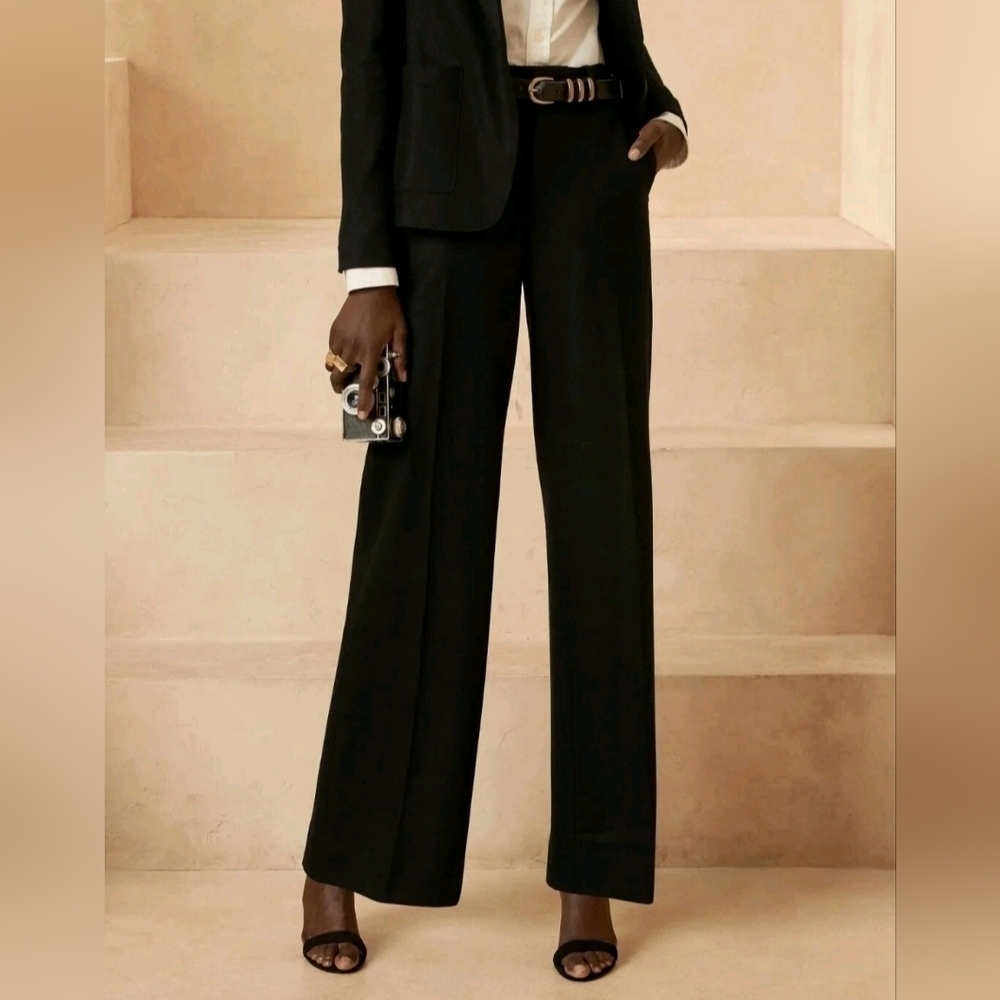 Banana Republic High Rise Wide Leg Italian Wool Pants Black 2 PETITE RT$130 NWT